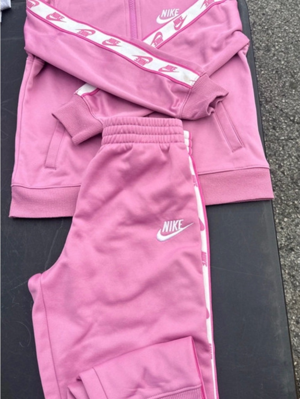 Nike Girls Pink Track Sweatsuit Set with White Logo Trim